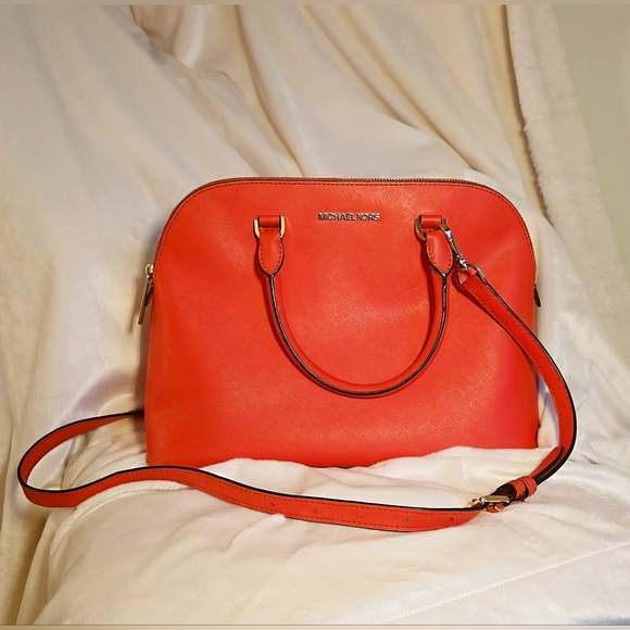 Michael Kors Cindy Medium Dome Satchel - Mandarin Saffiano Leather - Picture 3 of 16